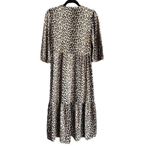 Women's Small Zara Animal Print Brown Dress, 3/4 Sleeves, Smock Style - Picture 8 of 8
